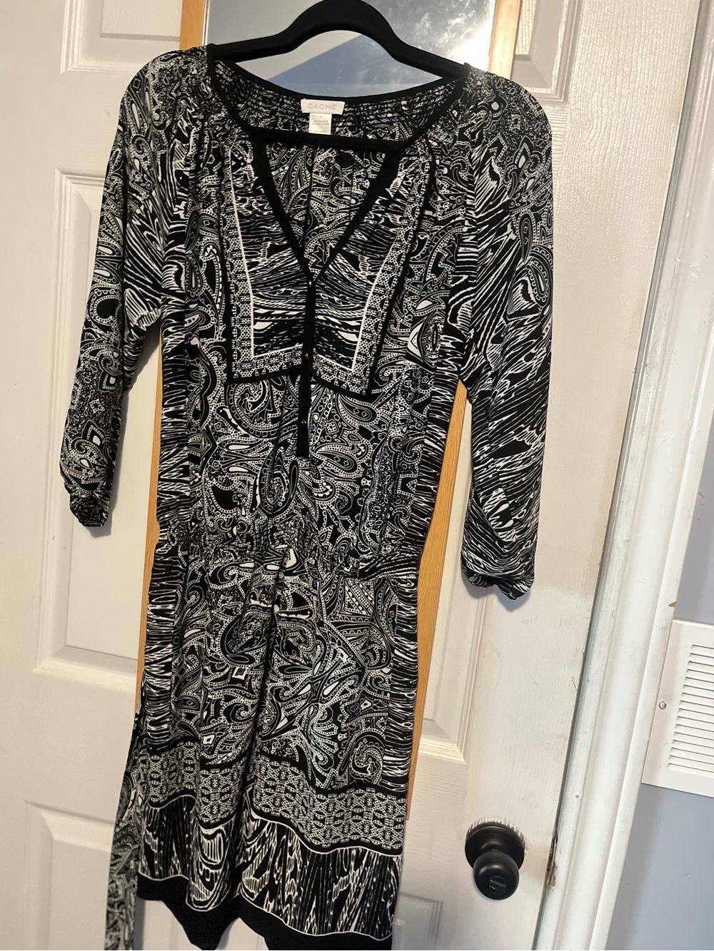 Vintage Cache Long Sleeve Paisley Dress, Multi-Patterned Vintage Y2K/90s Dress